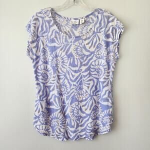 Nicole Miller Linen Top Womens M Lilac Leafy Boho Chic Beach Summer Vacation Sun